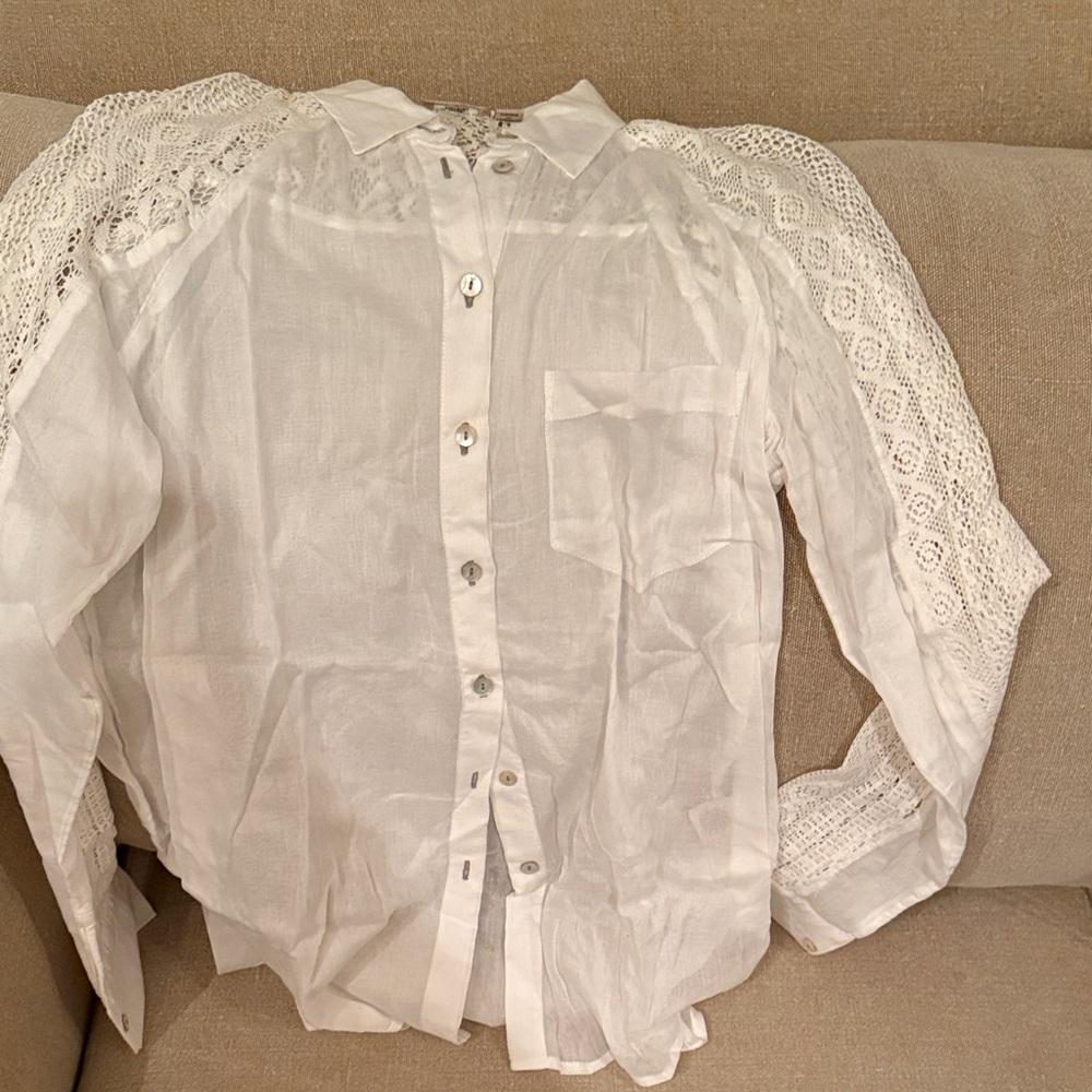 Holding Horses White Lace Sleeve Button-Up Shirt
